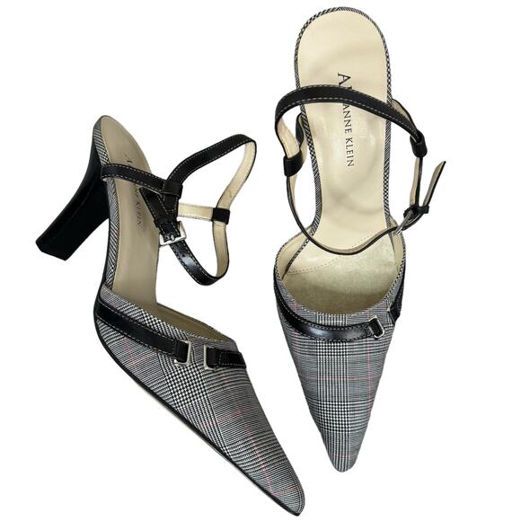 Anne Klein Plaid Houndstooth Point Toe Heels Pumps Size 8 - Picture 7 of 7